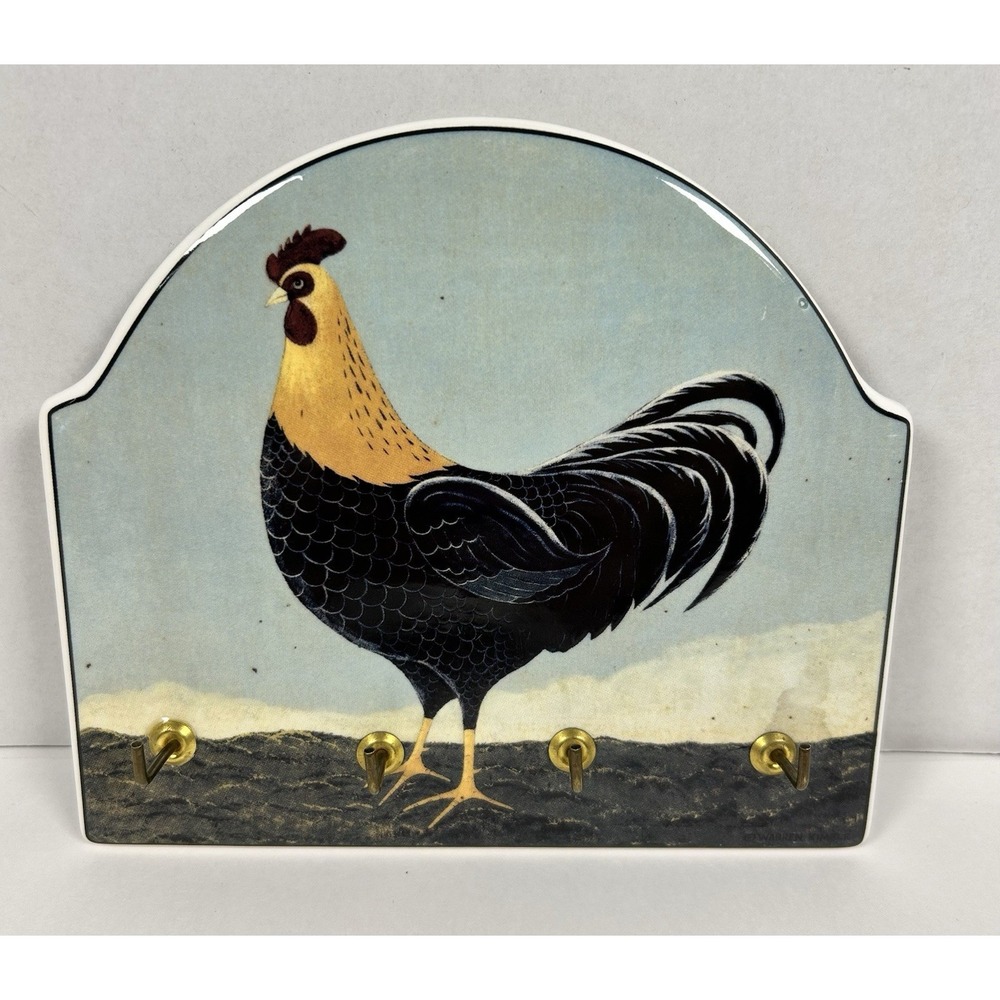 Rooster Chicken Ceramic Wall Plaque Key Holder Warren Kimble Folk Art